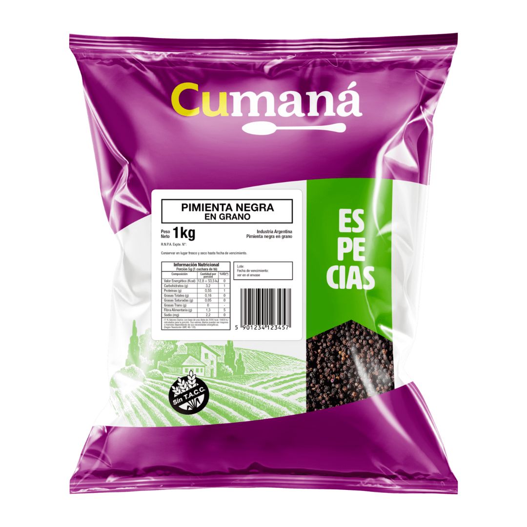 Pimienta negra en grano Cumana x 1 Kg.