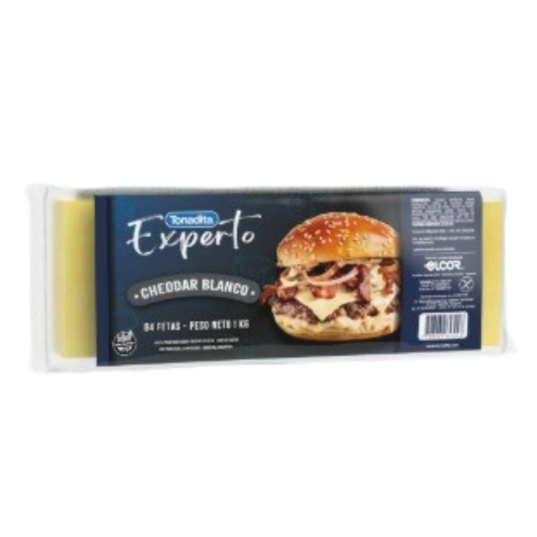 Queso cheddar blanco Tonadita x 140 fetas.