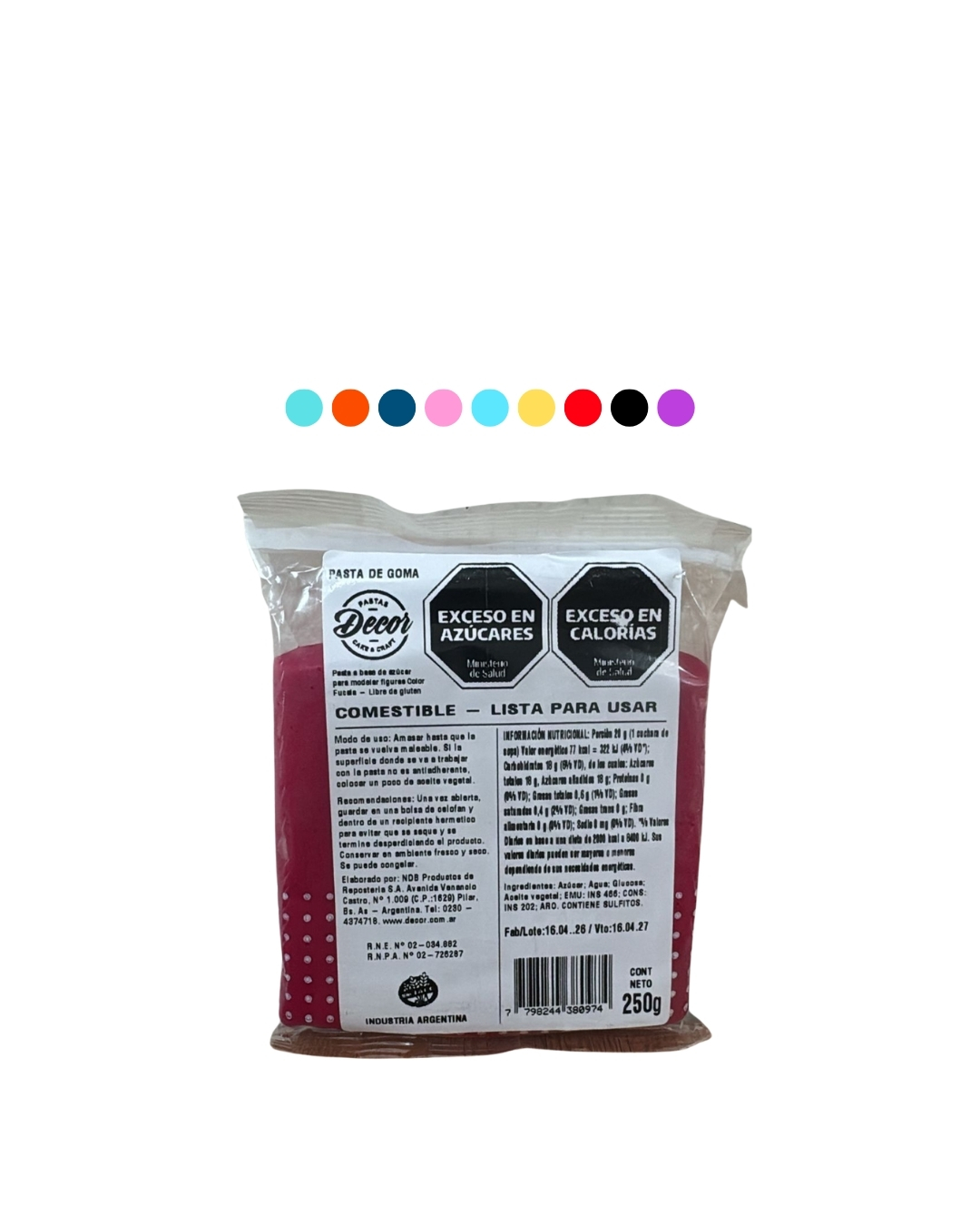 Pasta de goma color Decor x 250 Grs.